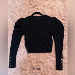 Cropped Ribbed Puff Long Sleeve Top